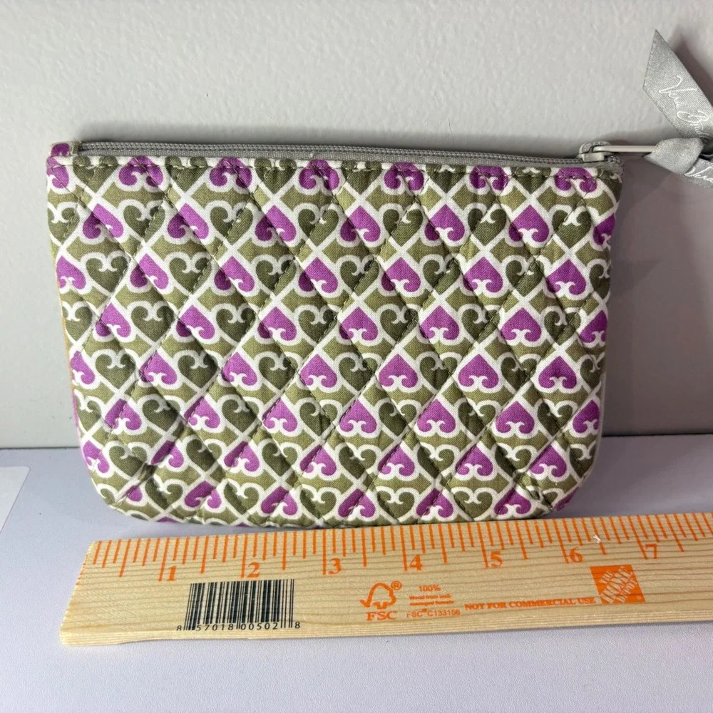 Vera Bradley Quilted Cotton Cosmetic Pouch Purple Green Heart Scroll Zip Bag